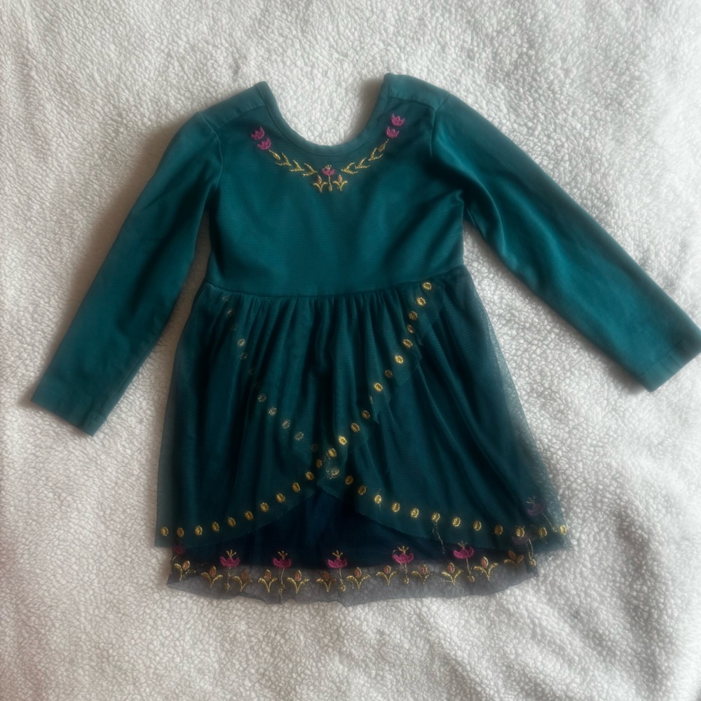 Teal Long Sleeve Disney Frozen Tulle and with Embroidered Details Dress